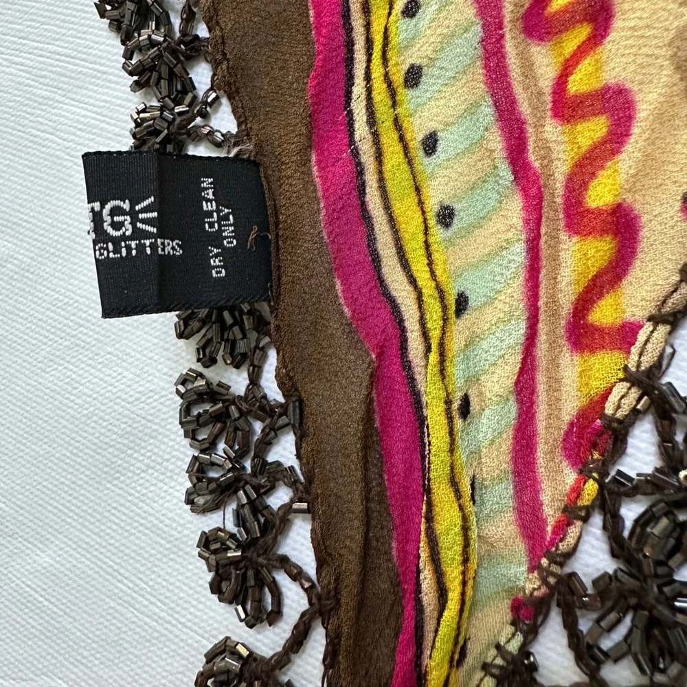 Vintage ATG Perfume Bottle Beaded Fringe Scarf Wrap Shawl Whimsigoth Gypsy Boho